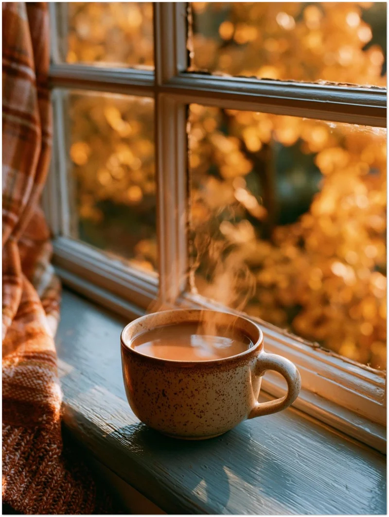 Herbstmorgen am Fenster Leinwand