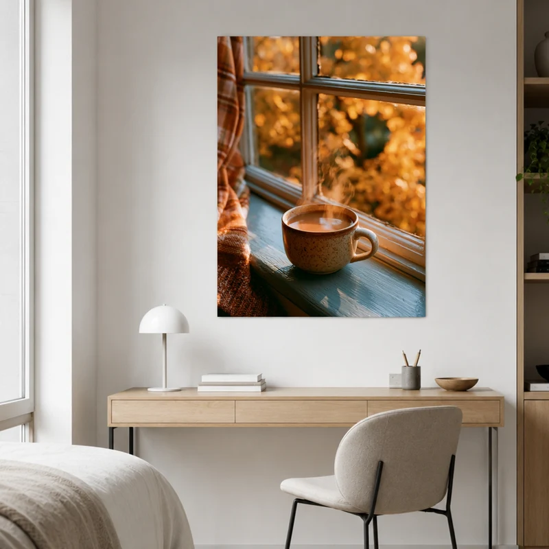Herbstmorgen am Fenster Leinwand