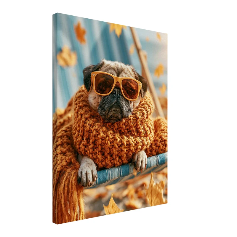 Mops im Herbstwind Leinwand