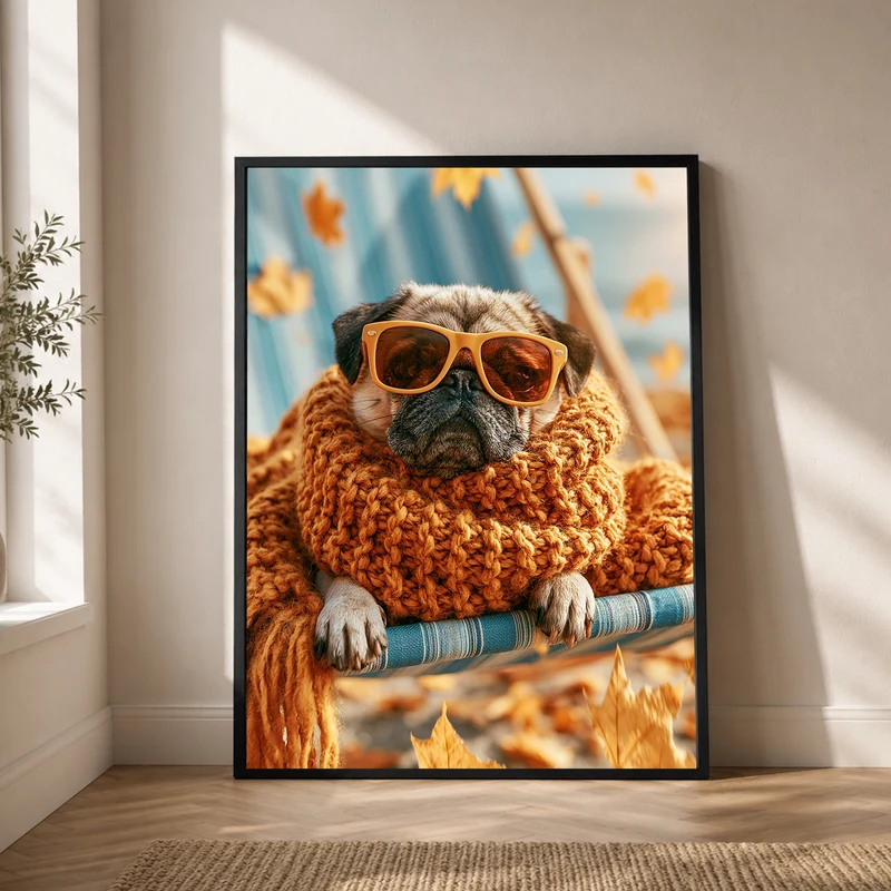 Mops im Herbstwind Poster