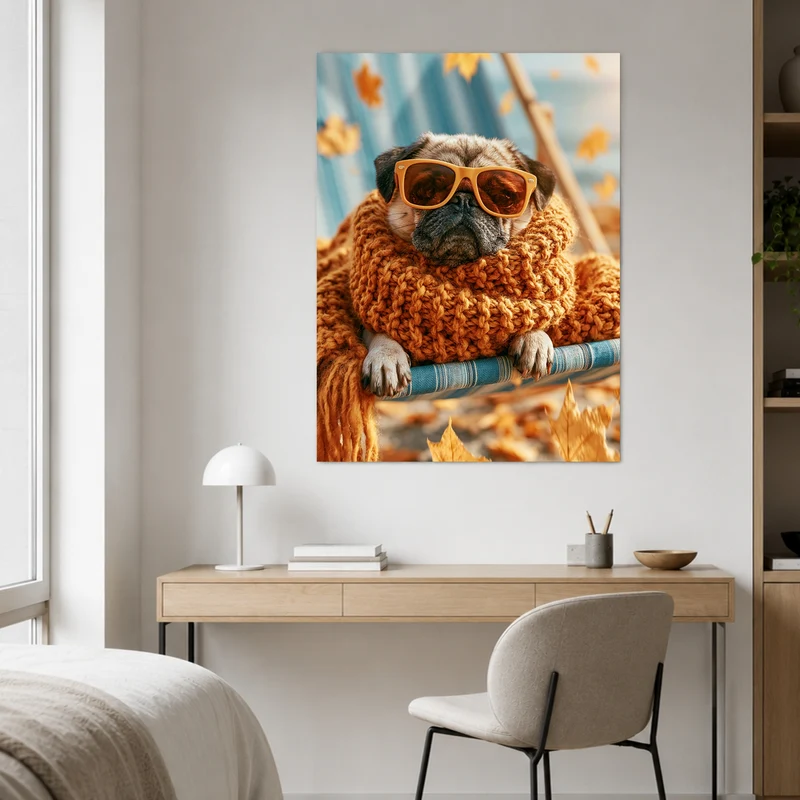 Mops im Herbstwind Poster