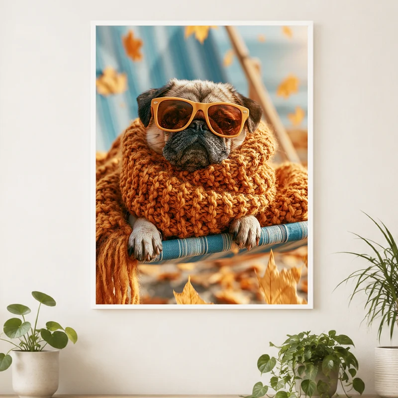 Mops im Herbstwind Poster