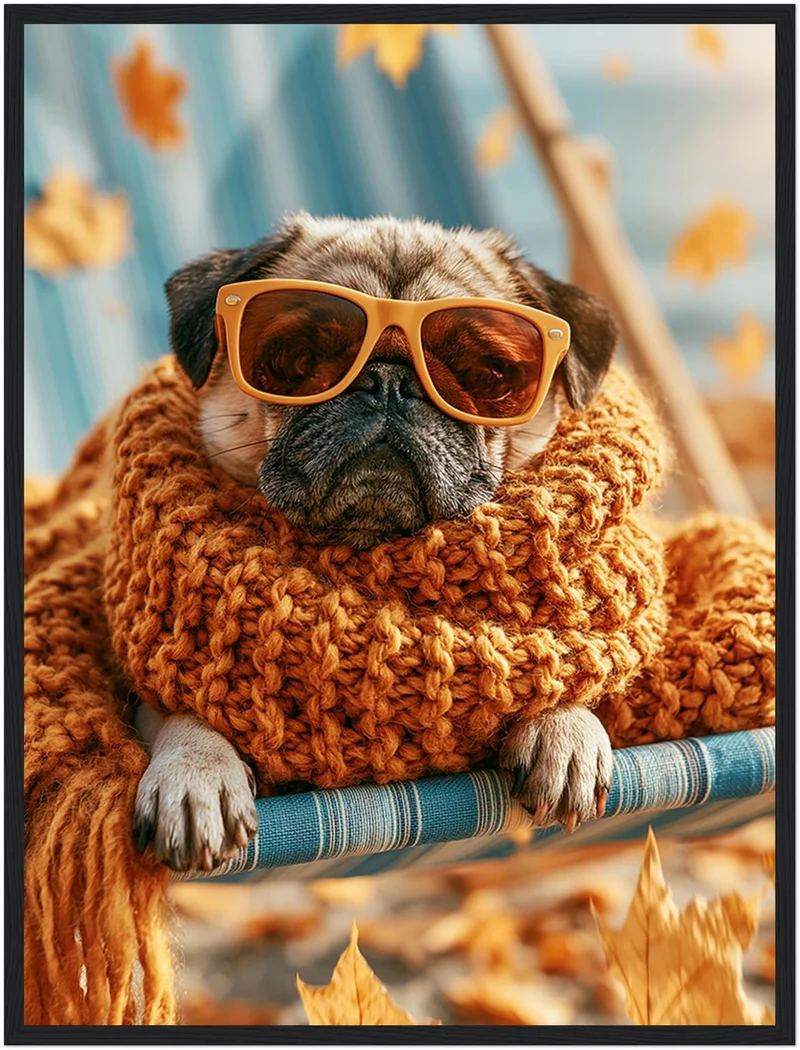 Mops im Herbstwind Poster