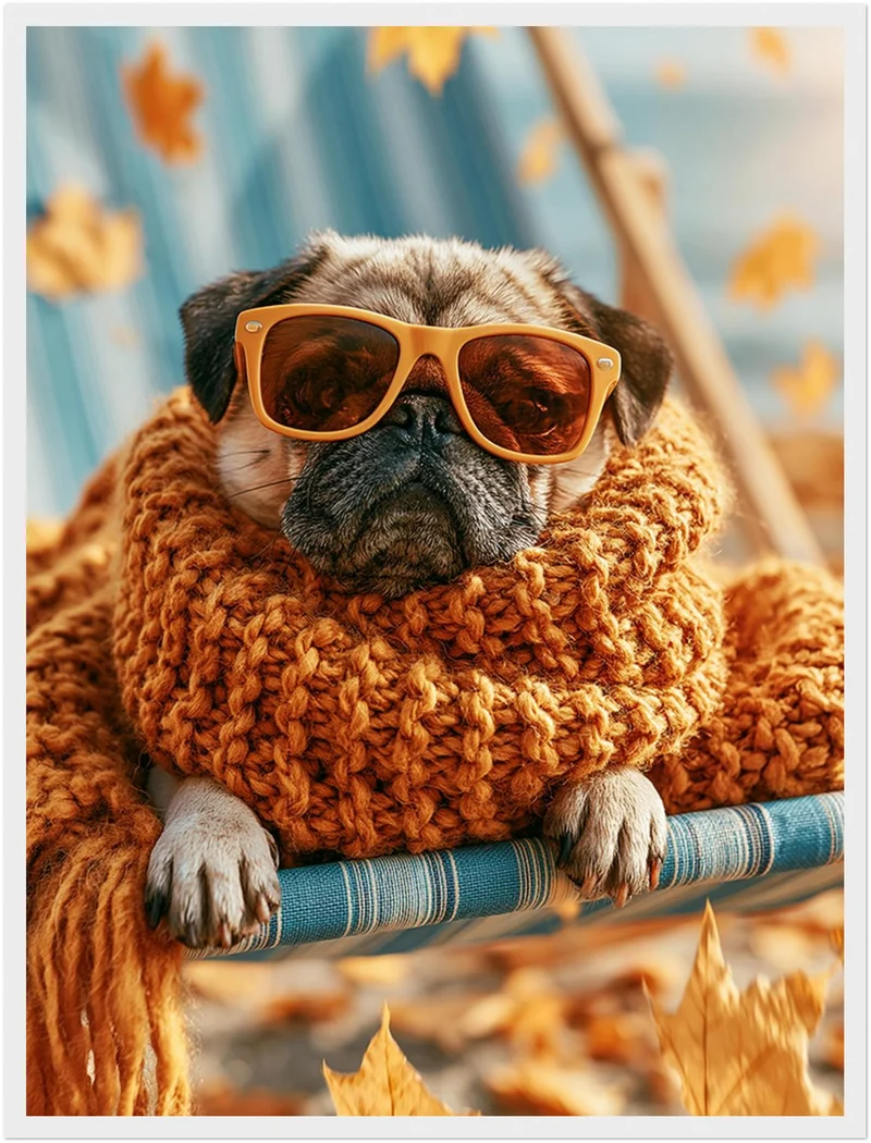 Mops im Herbstwind Poster