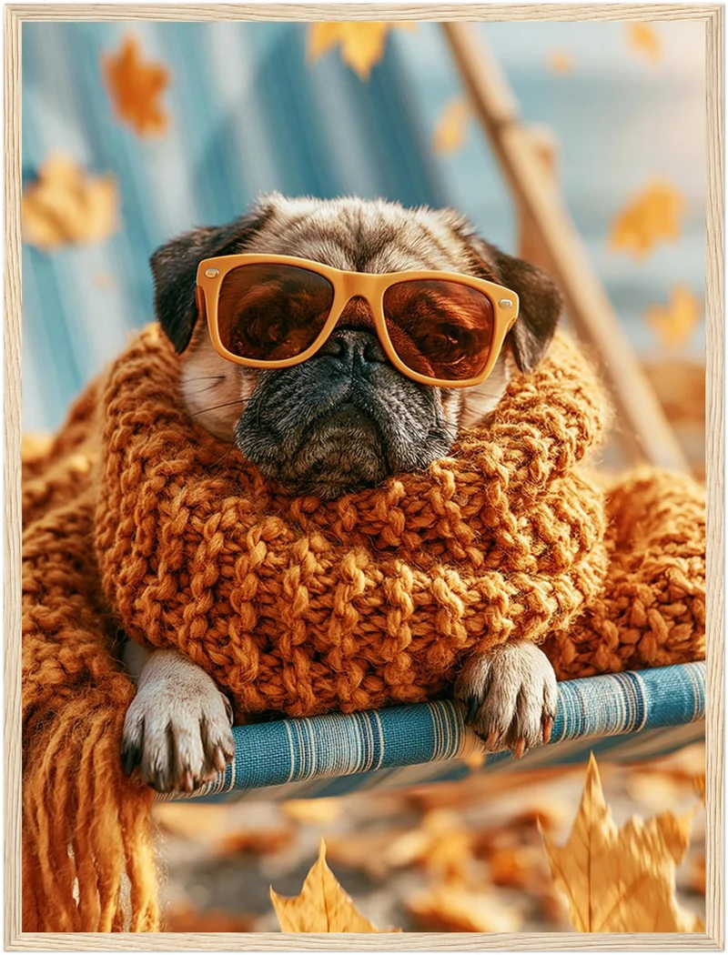 Mops im Herbstwind Poster