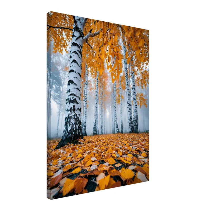 Goldener Birkenwald im Nebel Leinwand
