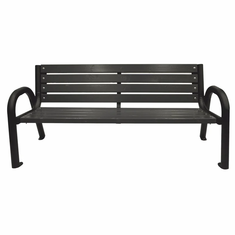 Casa Padrino Parkbank Schwarz 150 cm - Stadtbank - Gartenbank mit Rückenlehne und Armlehnen - Outdoor Sitzbank