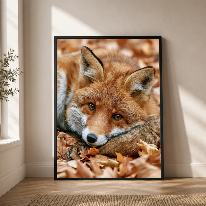 Fuchs im Herbstlaub Poster