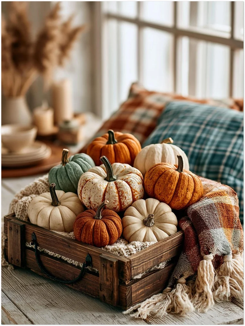 Herbstkürbisse im Holzkistchen Leinwand