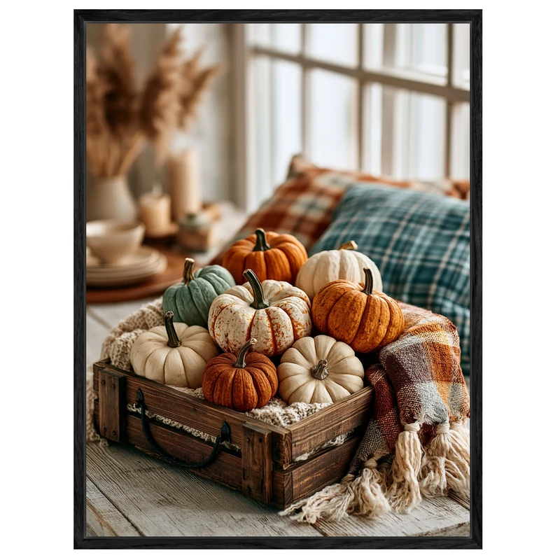 Herbstkürbisse im Holzkistchen Leinwand