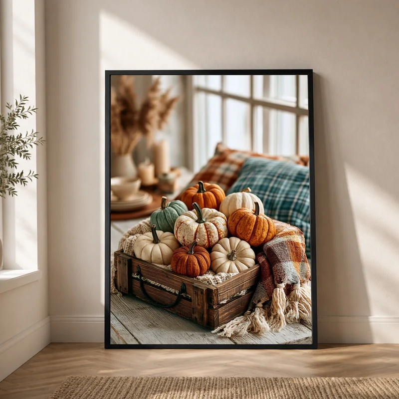 Herbstkürbisse im Holzkistchen Poster