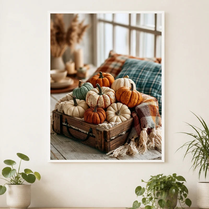 Herbstkürbisse im Holzkistchen Poster