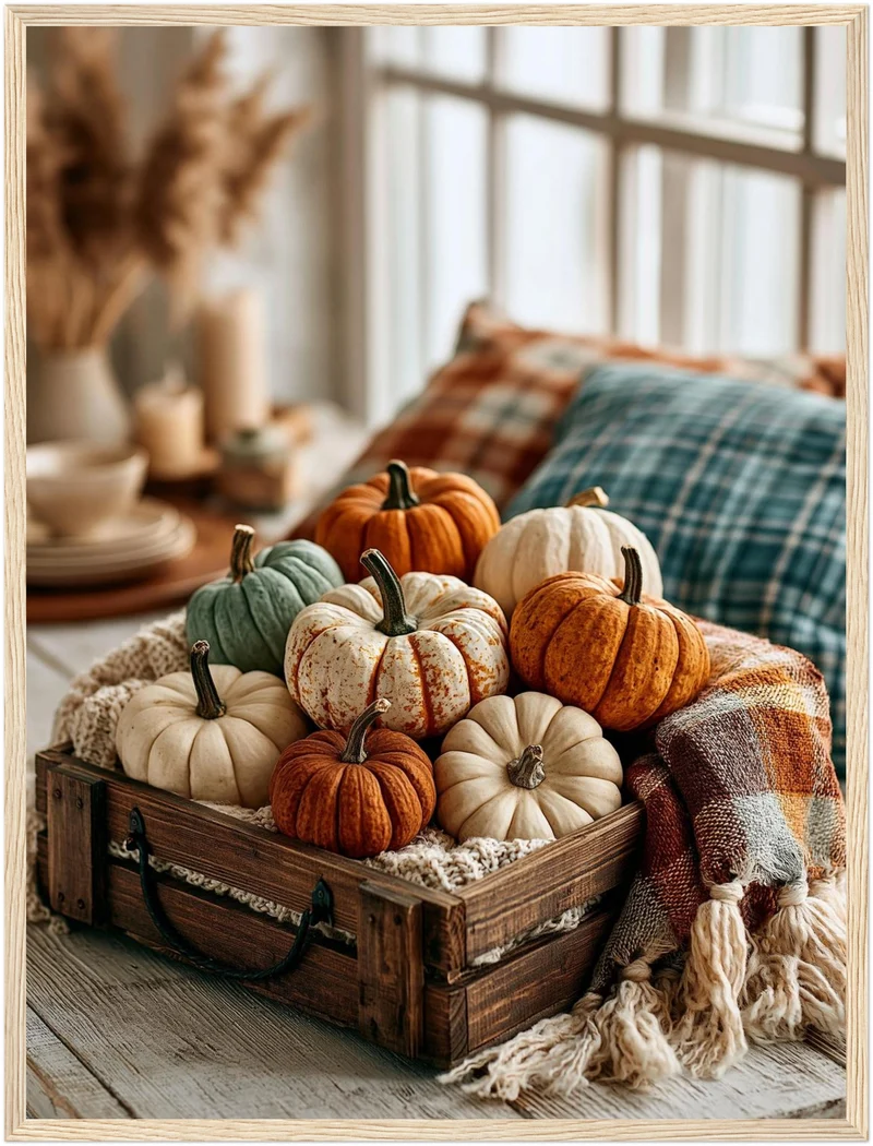 Herbstkürbisse im Holzkistchen Poster