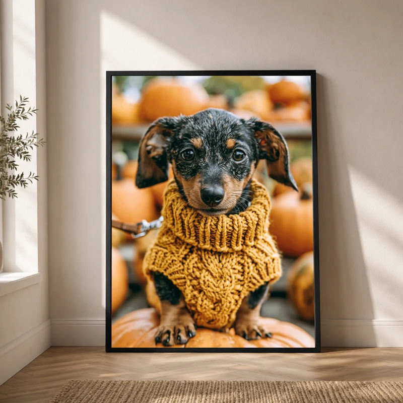 Dackel im Herbstgold Poster