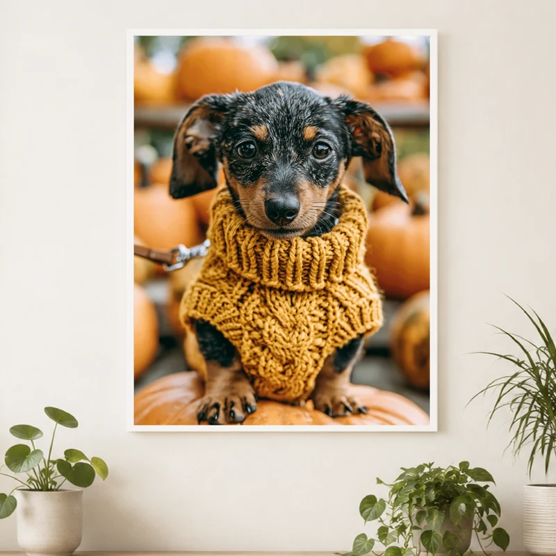 Dackel im Herbstgold Poster