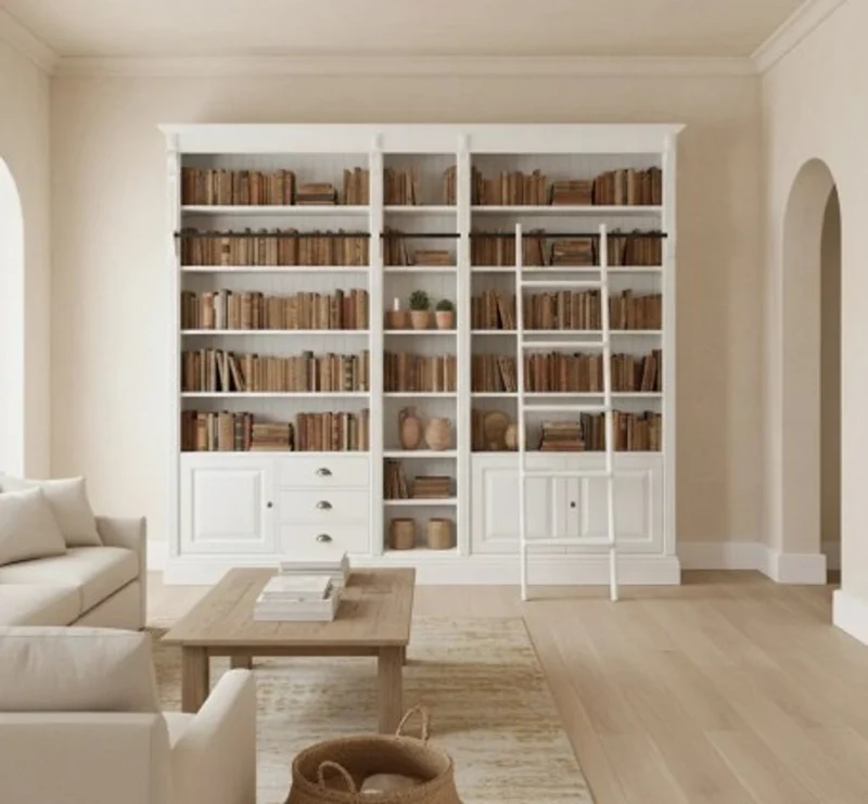 Casa Padrino Bücherregal im Landhausstil mit Leiter, 269 x 39 x 238 cm