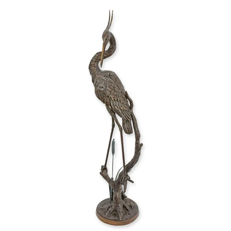 Casa Padrino Luxus Bronze Brunnen Reiher im Schilf Bronze / Braun 35 x 35 x H. 133 cm - Gartenbrunnen - Wasserspiel - Garten Deko