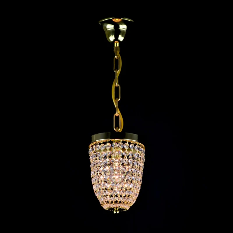 Casa Padrino Luxus Kristall Hängeleuchte Gold Ø 15 x H. 20 cm - Prunkvolle Messing Hängeleuchte mit böhmischem Kristallglas - Barock Möbel - Edel & Prunkvoll