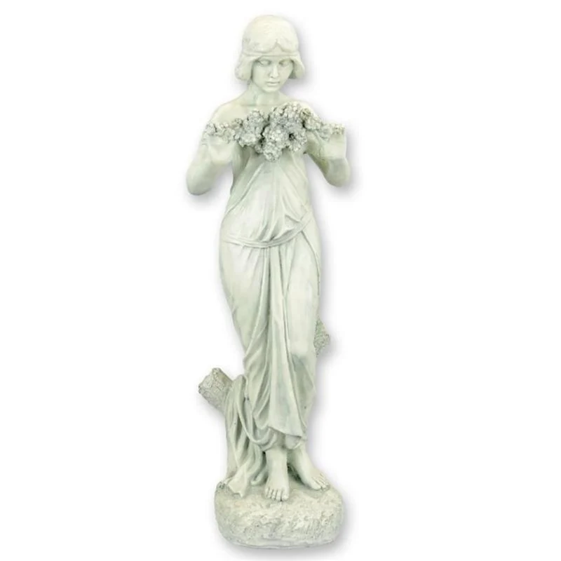 Casa Padrino Luxus Gartenfigur Mädchen mit Blumengirlande Antikweiß H. 197 cm - Große Deko Skulptur