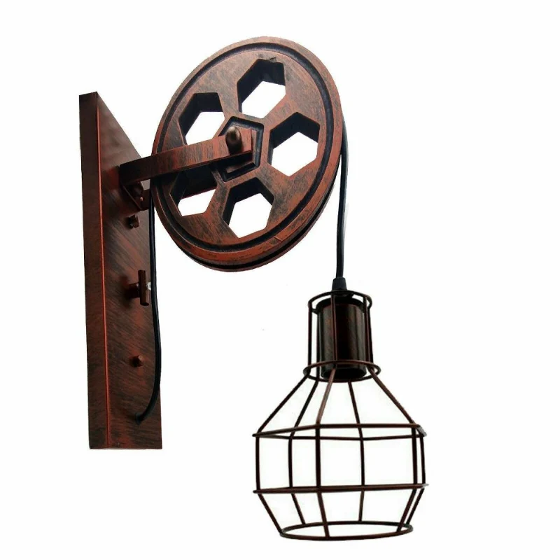 Höhenverstellbare Pulley Wandleuchte |Rustikales Rot E27~1480