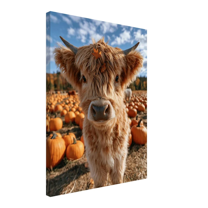 Herbstkälbchen im Kürbisfeld Leinwand
