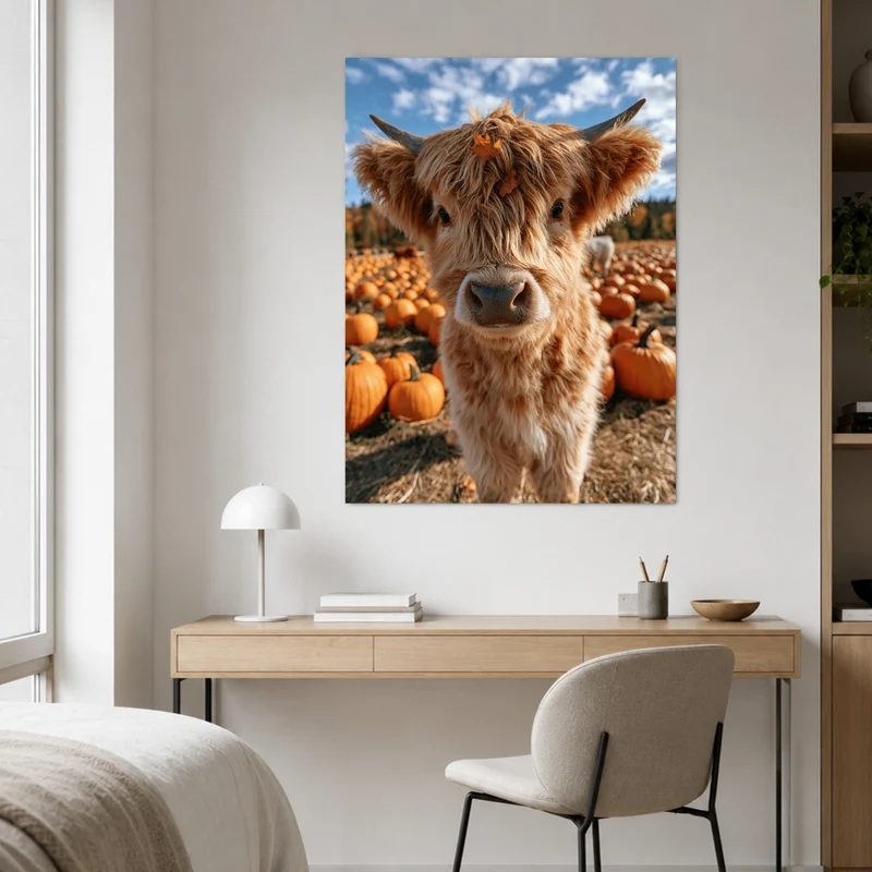 Herbstkälbchen im Kürbisfeld Leinwand