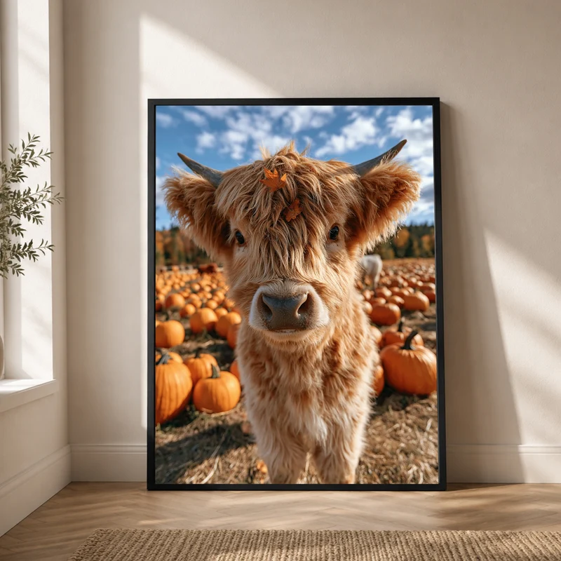Herbstkälbchen im Kürbisfeld Poster