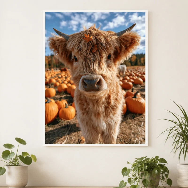 Herbstkälbchen im Kürbisfeld Poster