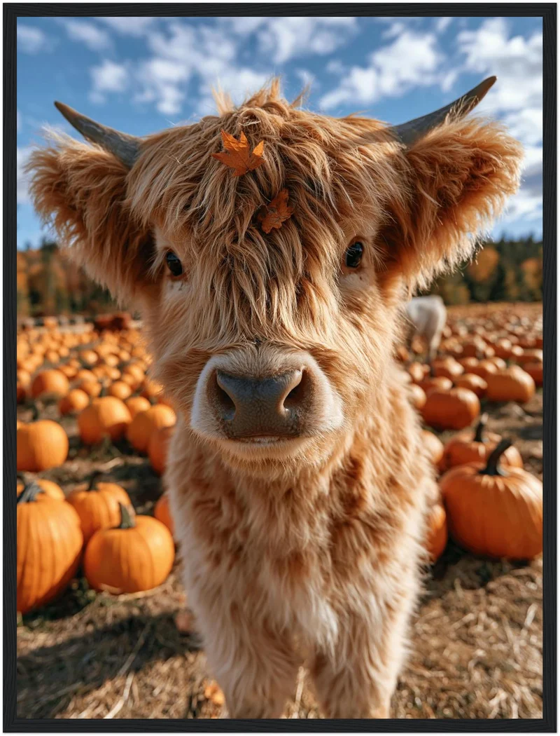 Herbstkälbchen im Kürbisfeld Poster