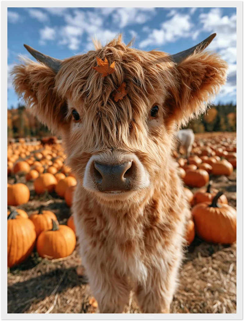 Herbstkälbchen im Kürbisfeld Poster