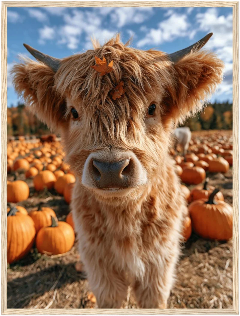 Herbstkälbchen im Kürbisfeld Poster