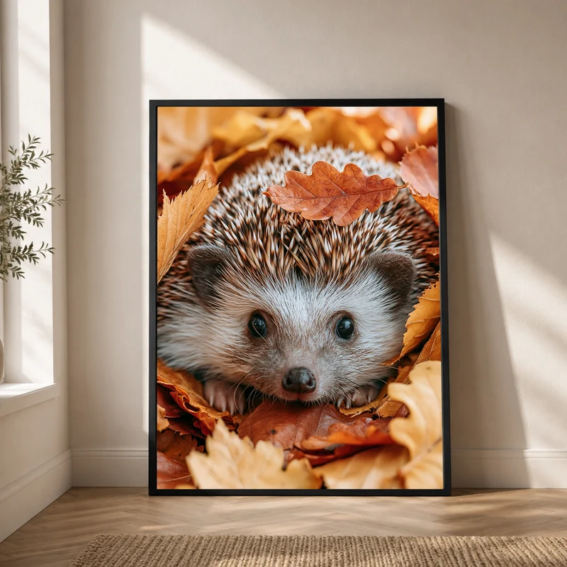 Igel im Herbstlaub Poster
