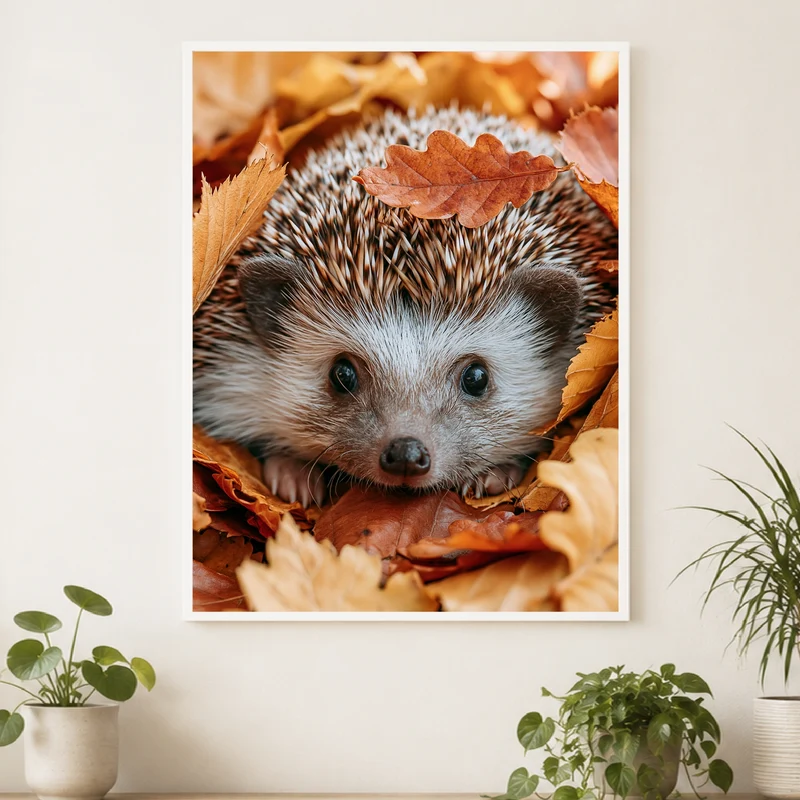 Igel im Herbstlaub Poster