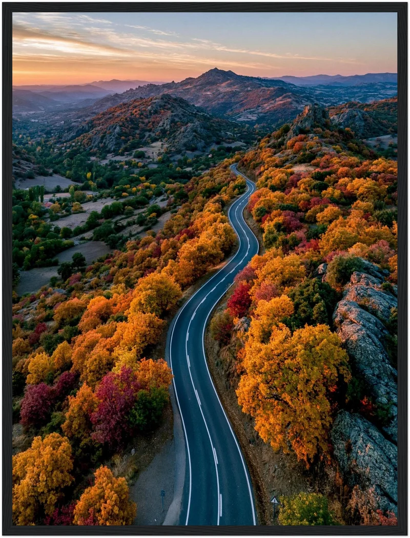 Herbststraße im Bergland Poster