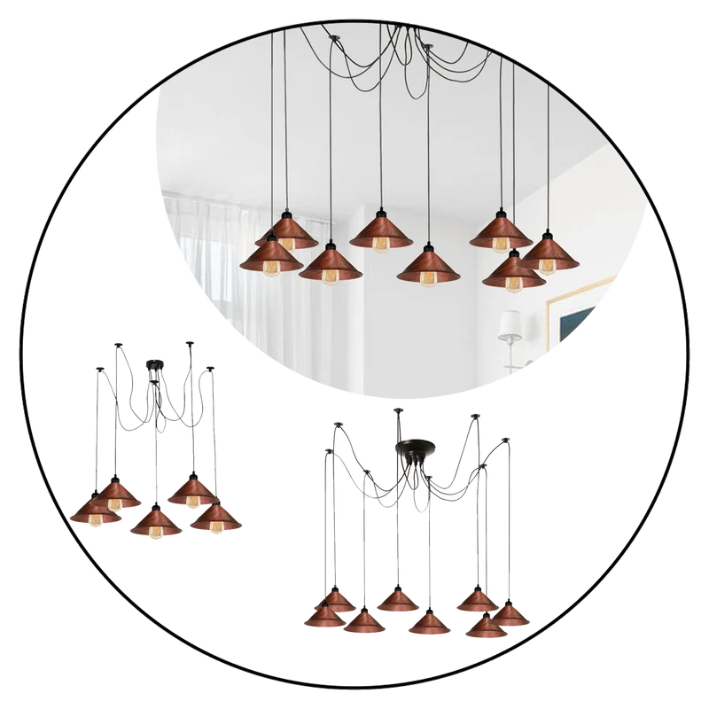 Moderne industrielle rustikale rote Spinne Deckenpendelleuchte Metallkegelschirm Indoor Hängeleuchte~1799