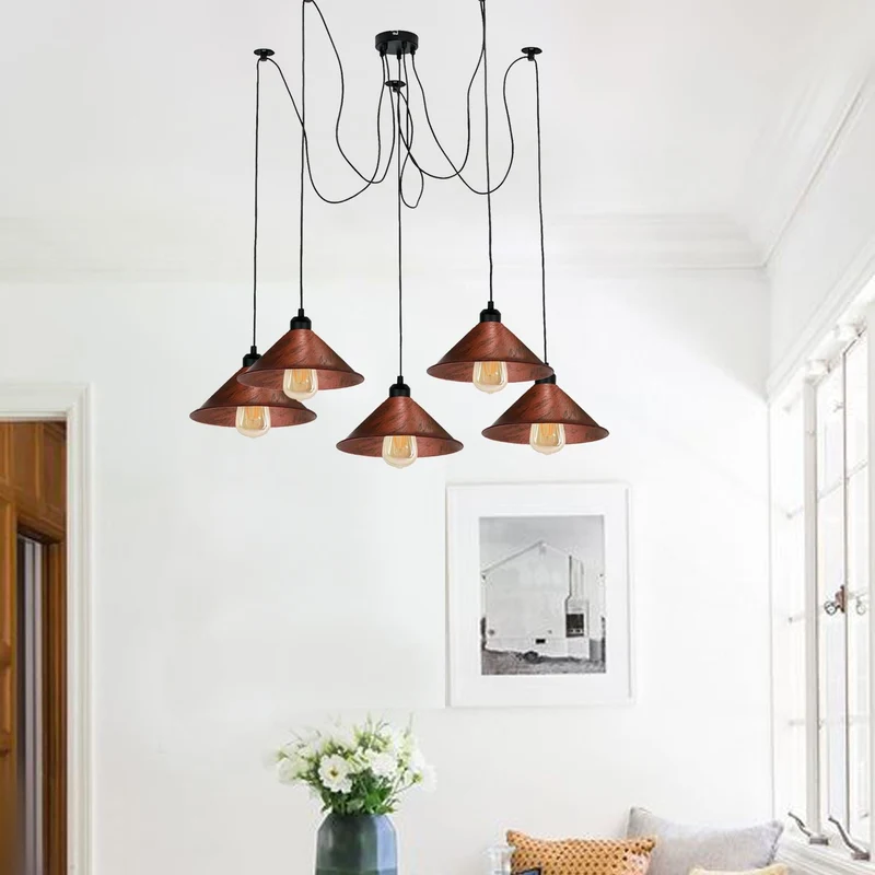 Moderne industrielle rustikale rote Spinne Deckenpendelleuchte Metallkegelschirm Indoor Hängeleuchte~1799