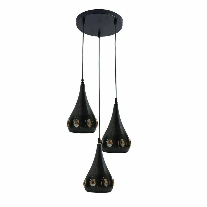 Vintage Industrie Deckenpendelleuchte Retro Loft Style Metall + Kristall Lampe~1479