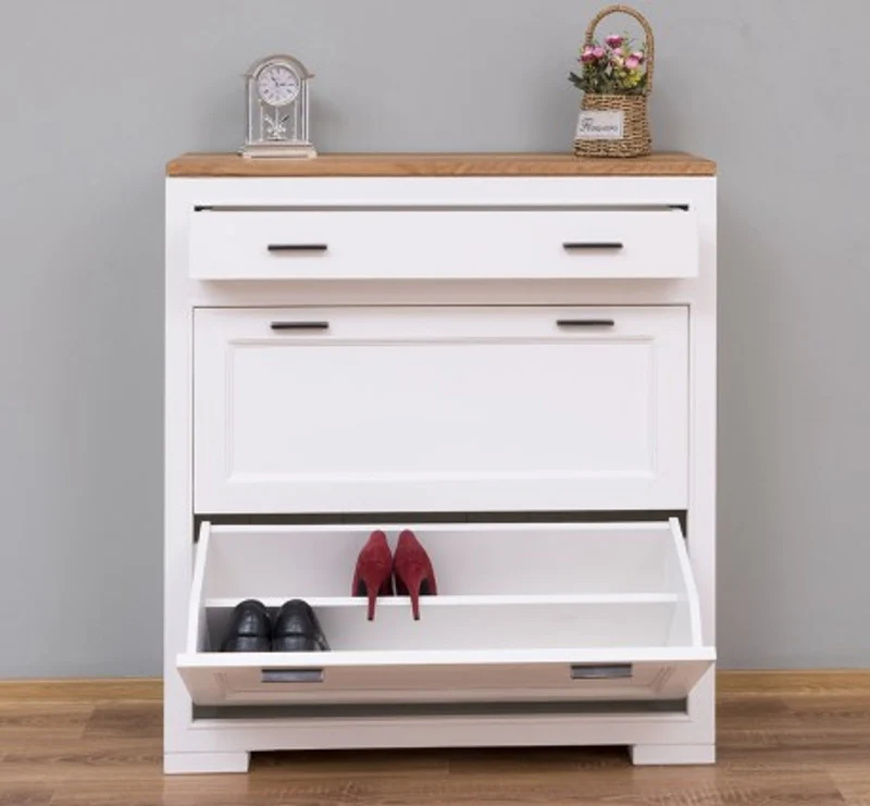 Casa Padrino Schuhschrank im Landhausstil mit 2 Türen, 1 Schublade und Eichenholzplatte, 100 x 35 x 110 cm