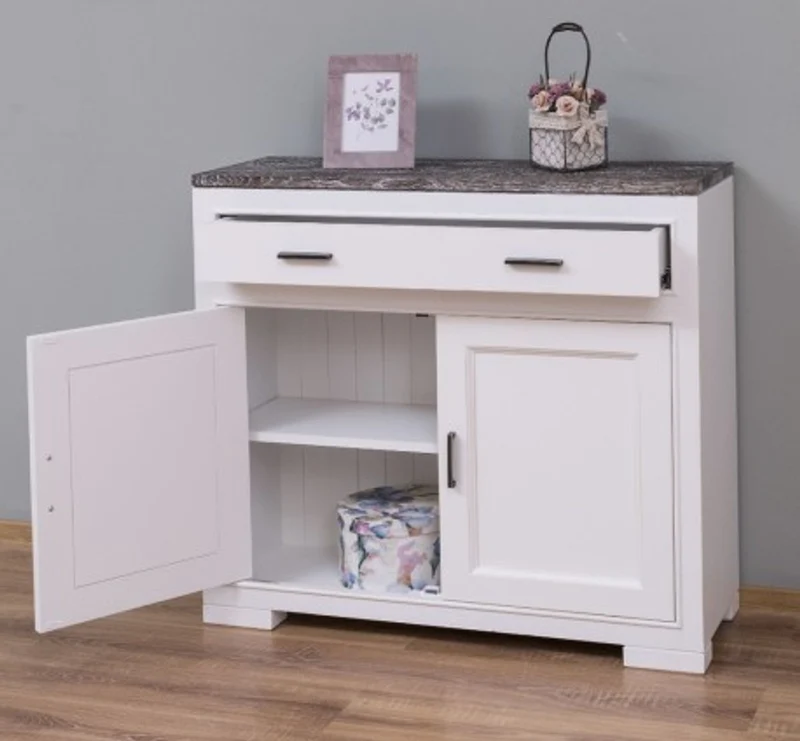 Casa Padrino Kommode im Landhausstil mit 2 Türen, 1 Schublade und Eichenholzplatte, 100 x 35 x 90 cm