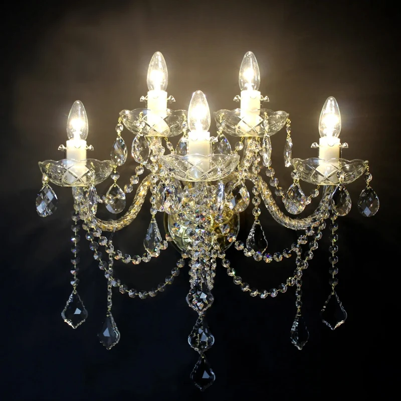 Casa Padrino Luxus Barock Kristall Wandleuchte Gold 50 x 32 x H. 55 cm - Prunkvolle Messing Wandleuchte mit böhmischem Kristallglas - Barock Möbel - Edel & Prunkvoll