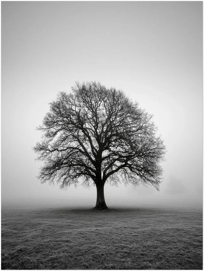Einsame Eiche im Nebel Poster