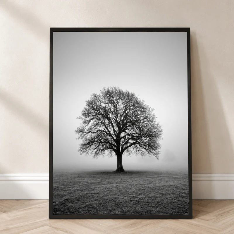 Einsame Eiche im Nebel Poster