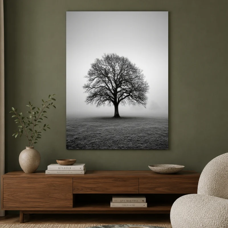 Einsame Eiche im Nebel Poster