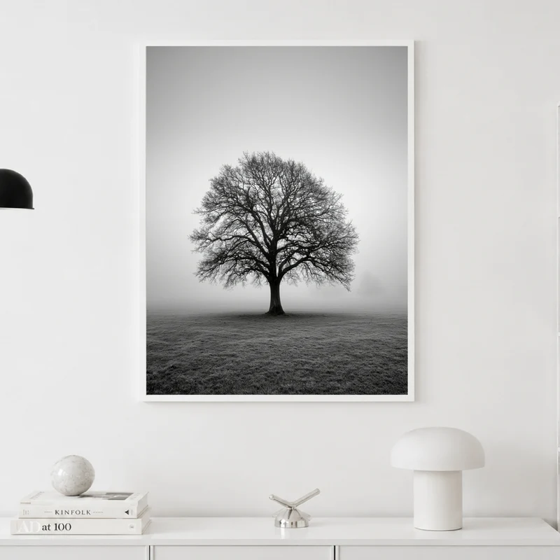 Einsame Eiche im Nebel Poster