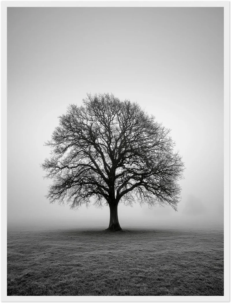 Einsame Eiche im Nebel Poster