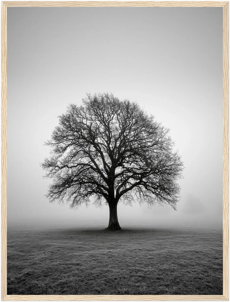 Einsame Eiche im Nebel Poster