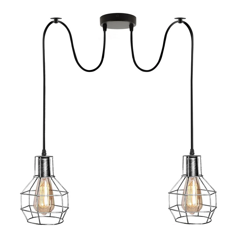 Vintage Spinnenlampe Doppel-Pendelleuchte Käfigschirme~1794