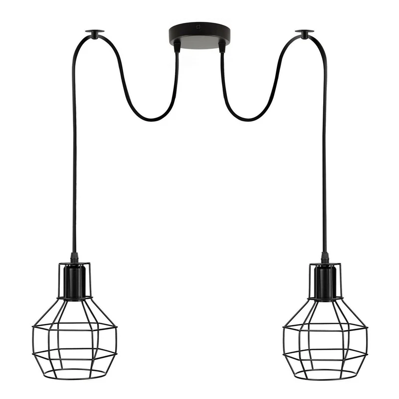 Vintage Spinnenlampe Doppel-Pendelleuchte Käfigschirme~1794