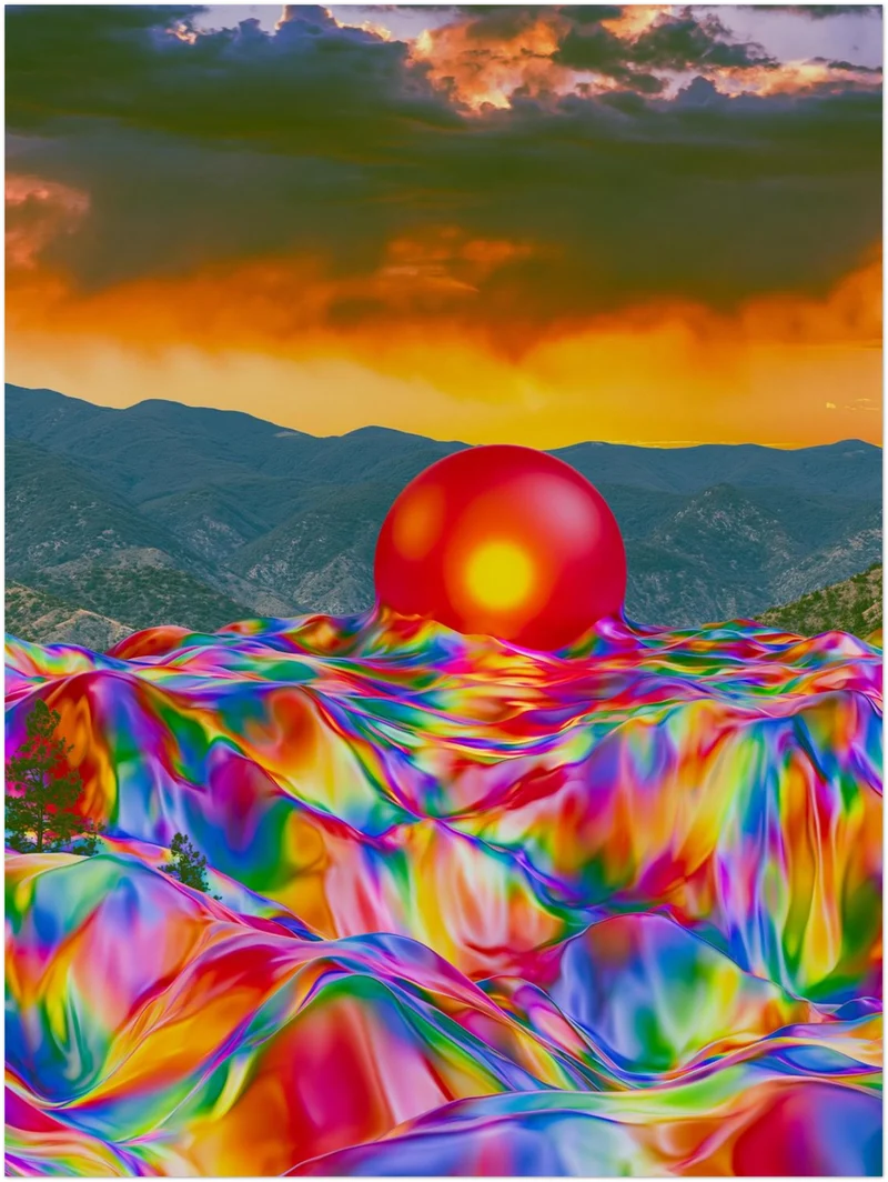 Psychedelischer Sonnenuntergang mit Kugel Leinwand
