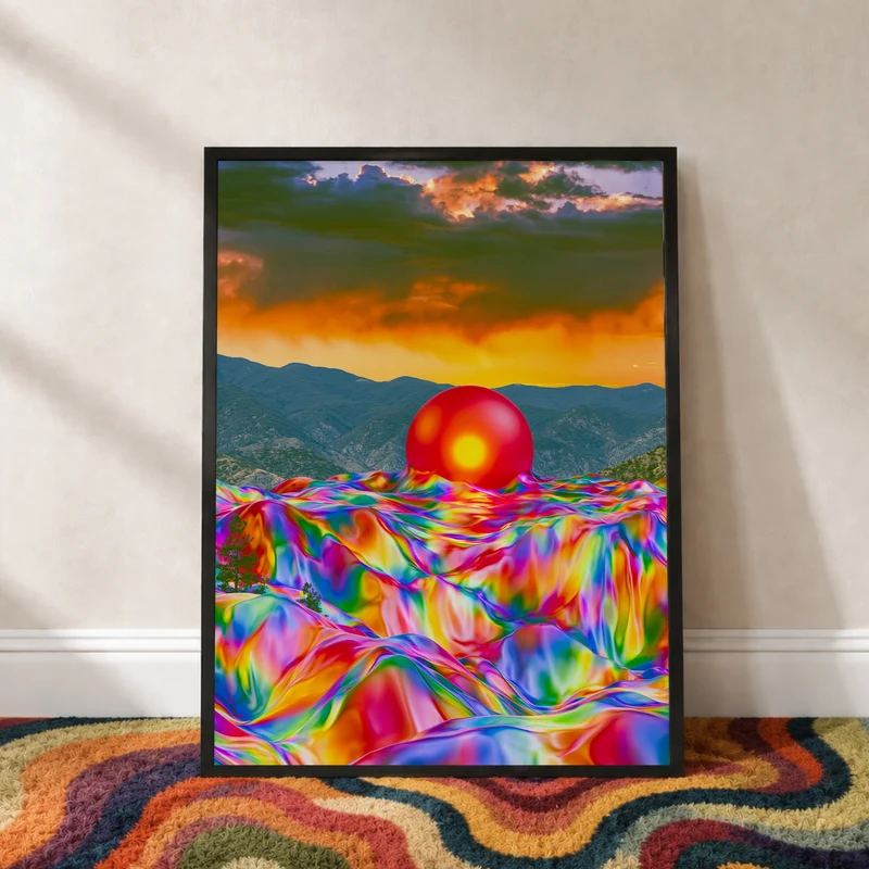 Psychedelischer Sonnenuntergang mit Kugel Poster